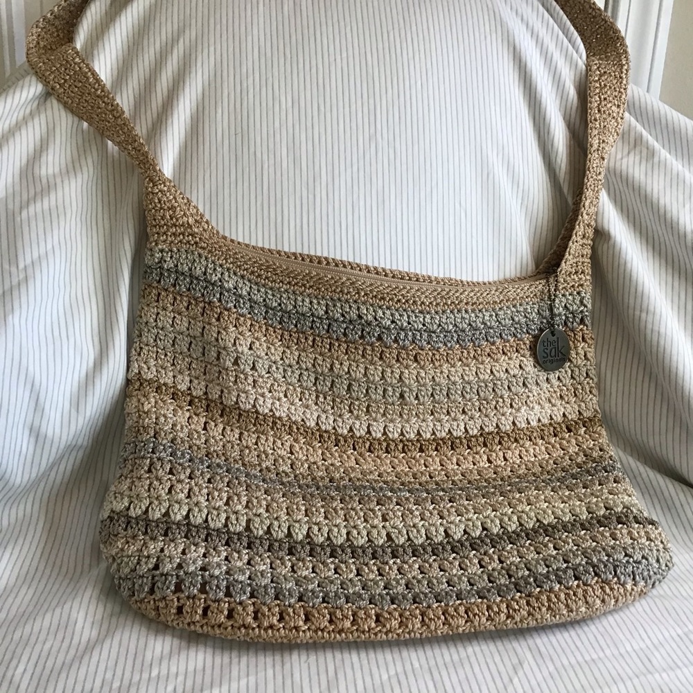 The Sak Original striped large crochet hobo  bag vegan